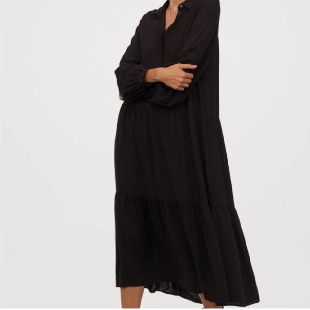 H&M Black Tiered Shirt Dress — Size M
